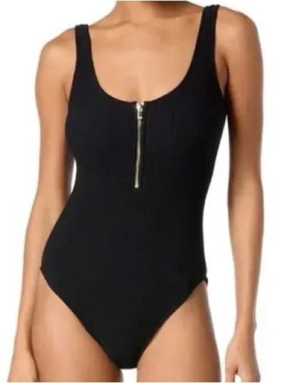 Michael Michael Kors Black Gold Zip-Front One-Piece‎ Swimsuit